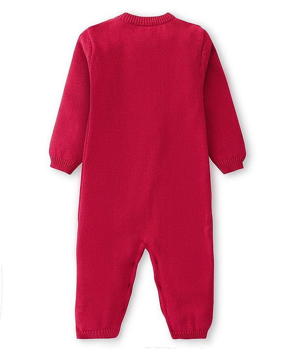 Babyhug Sweater Knitted Full Sleeves Winter Wear Romper With Cable Knit Design & Bow - Red