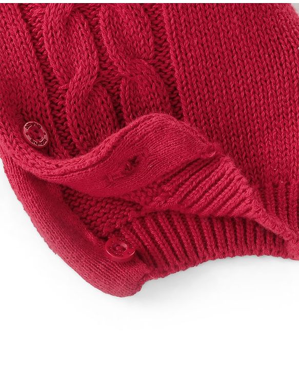 Babyhug Sweater Knitted Full Sleeves Winter Wear Romper With Cable Knit Design & Bow - Red