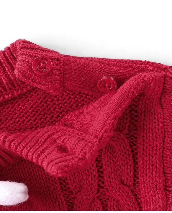 Babyhug Sweater Knitted Full Sleeves Winter Wear Romper With Cable Knit Design & Bow - Red