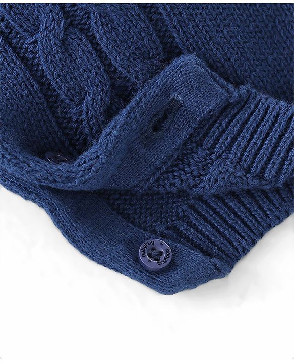 Babyhug Sweater Knitted Full Sleeves Winter Wear Romper With Cable Knit Design & Bow - Navy Blue