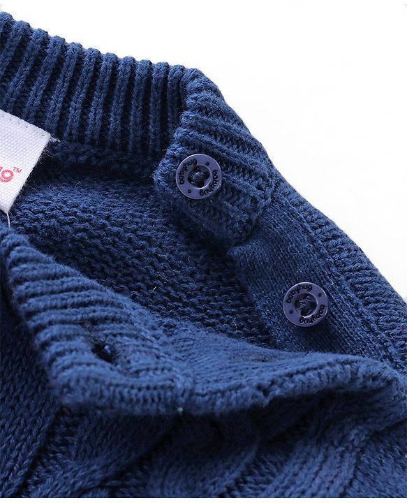 Babyhug Sweater Knitted Full Sleeves Winter Wear Romper With Cable Knit Design & Bow - Navy Blue