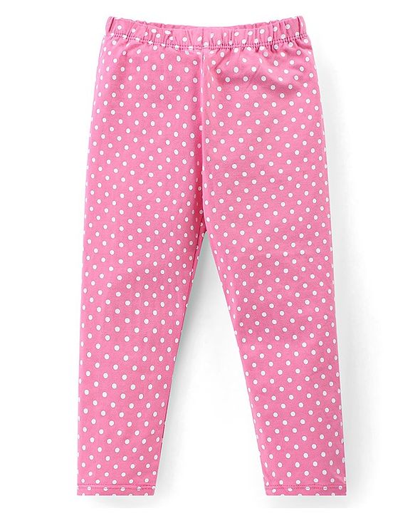 Babyhug Cotton Lycra Knit Stretchable Leggings with Polka Dots Print Pack of 3 - Multicolour