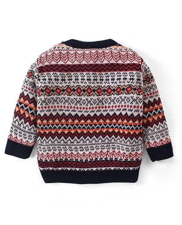 Babyhug Knitted Full Sleeves Pullover Sweater Set with Aztec Design - Multicolour