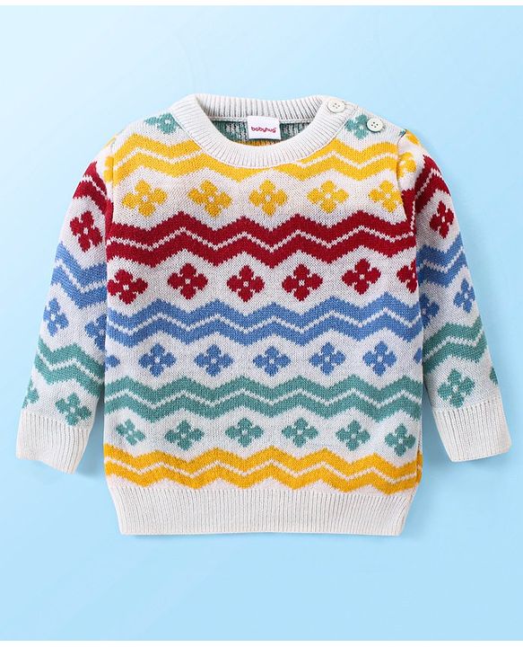 Babyhug Knitted Full Sleeves Floral Printed Sweater Set - Multicolour