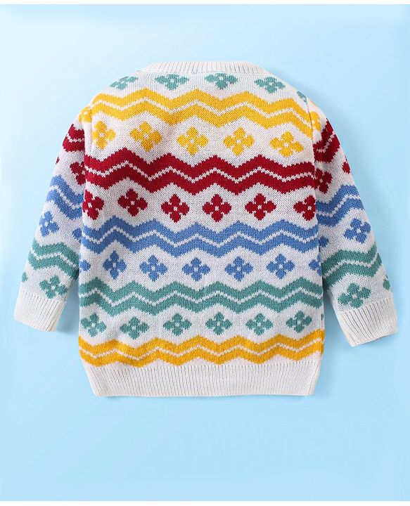 Babyhug Knitted Full Sleeves Floral Printed Sweater Set - Multicolour