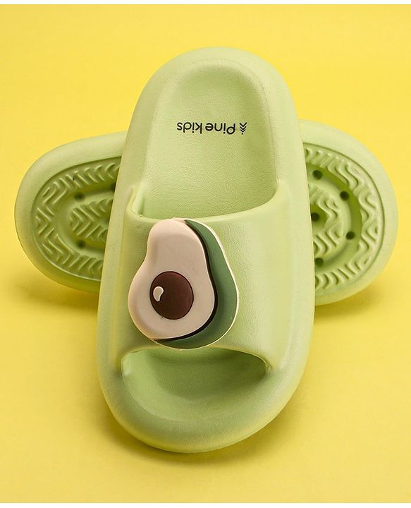 Pine Kids Slip On Sliders with Applique - Light Green