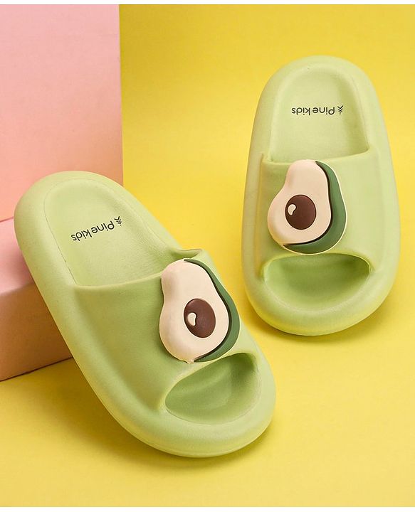 Pine Kids Slip On Sliders with Applique - Light Green