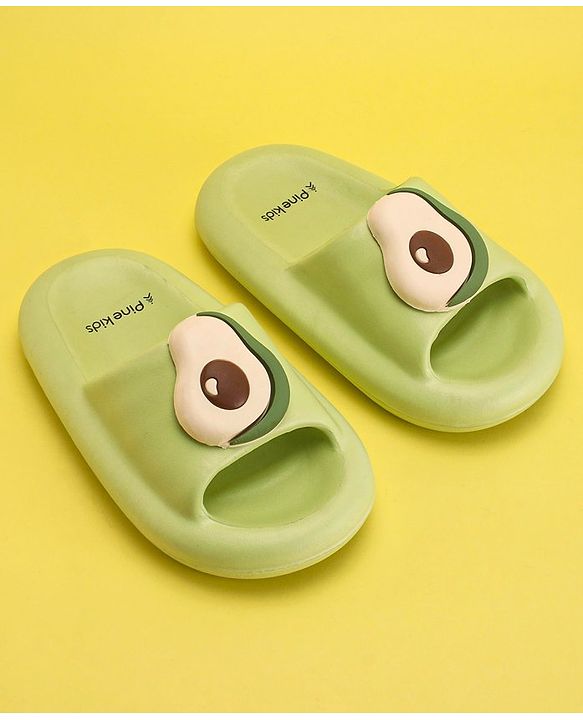 Pine Kids Slip On Sliders with Applique - Light Green