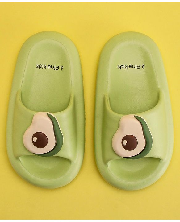 Pine Kids Slip On Sliders with Applique - Light Green