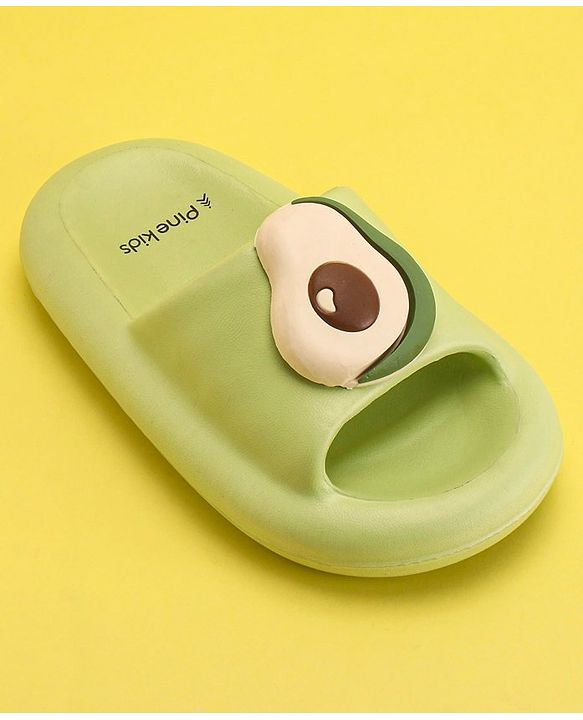 Pine Kids Slip On Sliders with Applique - Light Green