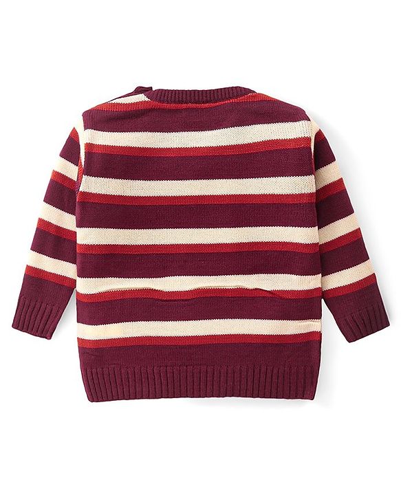 Babyhug Knitted Full Sleeves Sweater Set with Stripes - Maroon