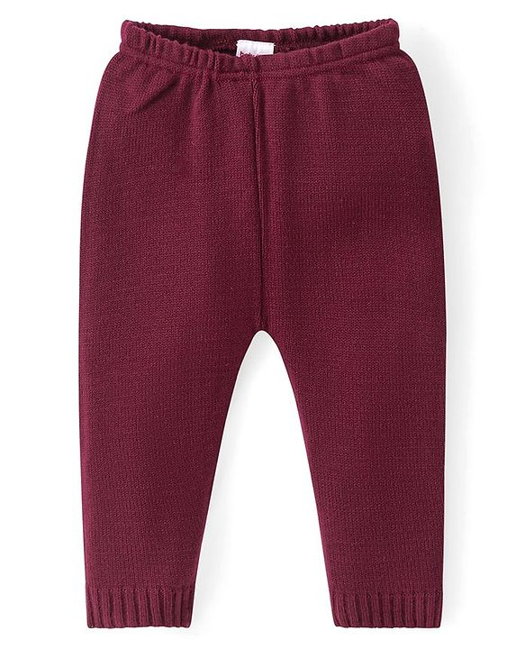 Babyhug Knitted Full Sleeves Sweater Set with Stripes - Maroon