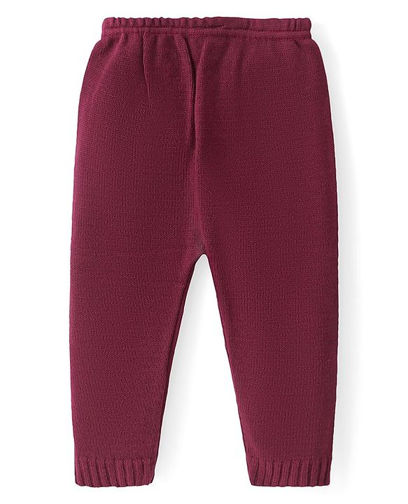 Babyhug Knitted Full Sleeves Sweater Set with Stripes - Maroon
