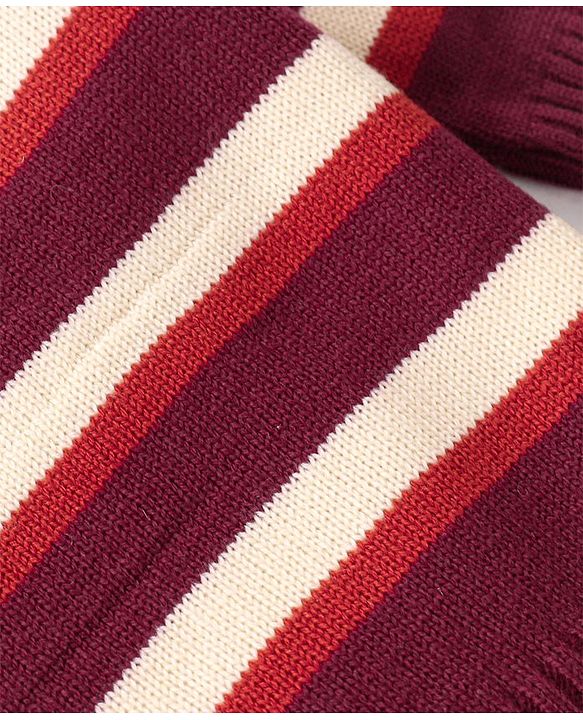 Babyhug Knitted Full Sleeves Sweater Set with Stripes - Maroon