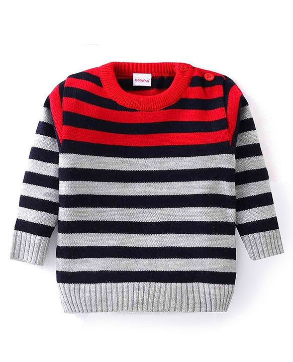 Babyhug Knit Full Sleeves Sweater Set With Stripes - Multicolour
