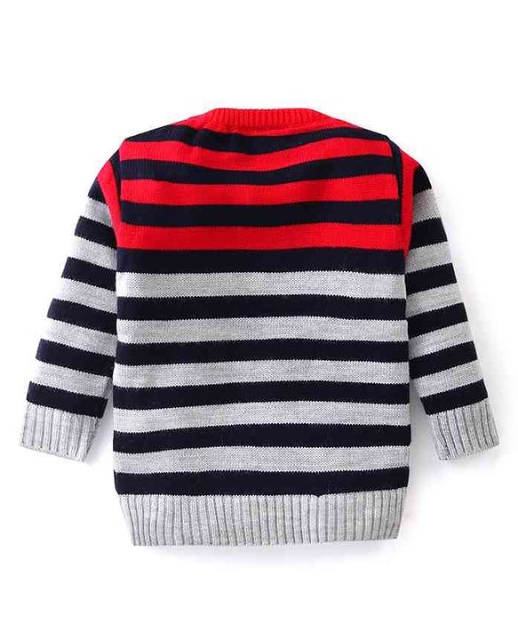 Babyhug Knit Full Sleeves Sweater Set With Stripes - Multicolour