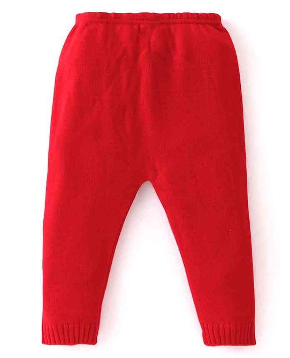 Babyhug Knit Full Sleeves Sweater Set With Stripes - Red