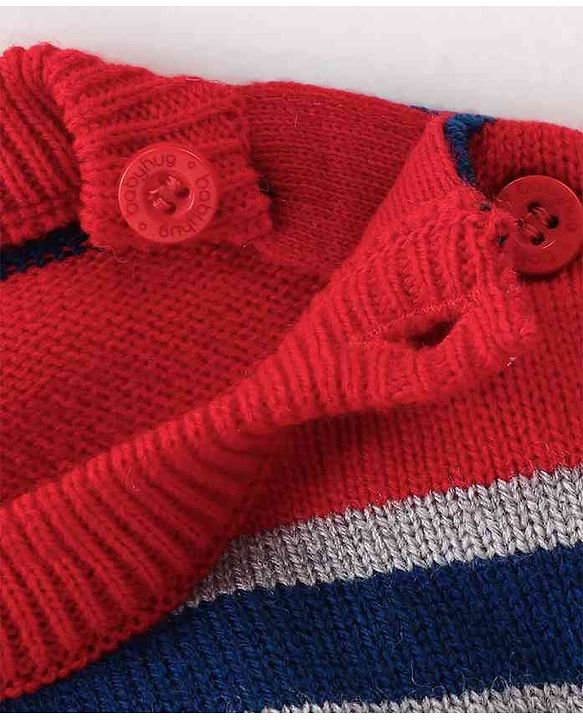 Babyhug Knit Full Sleeves Sweater Set With Stripes - Red