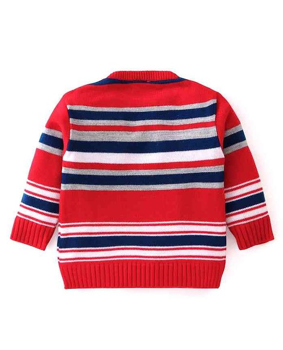 Babyhug Knit Full Sleeves Sweater Set With Stripes - Red