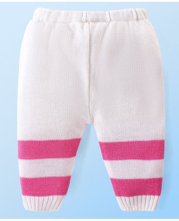 Babyhug Knit Full Sleeves Colour Blocked Sweater Set with Cap & Socks - White & Pink