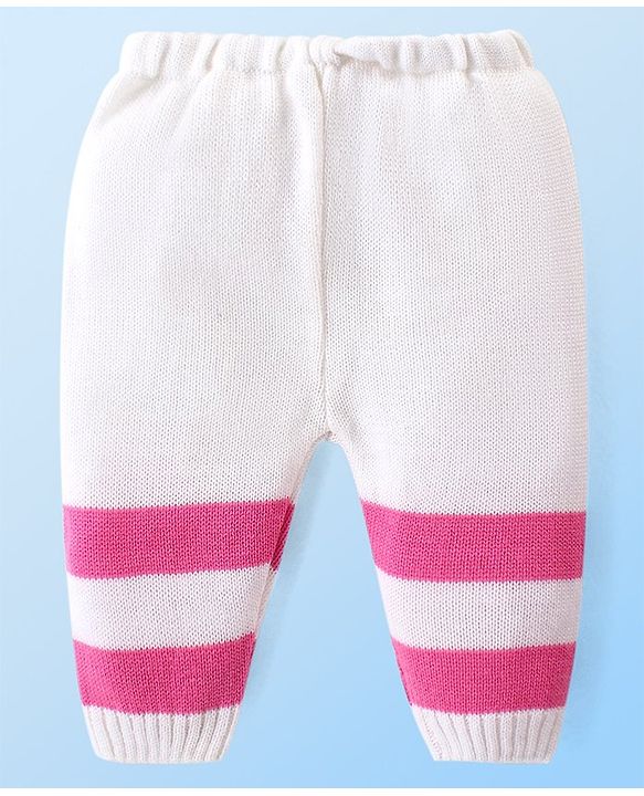 Babyhug Knit Full Sleeves Colour Blocked Sweater Set with Cap & Socks - White & Pink