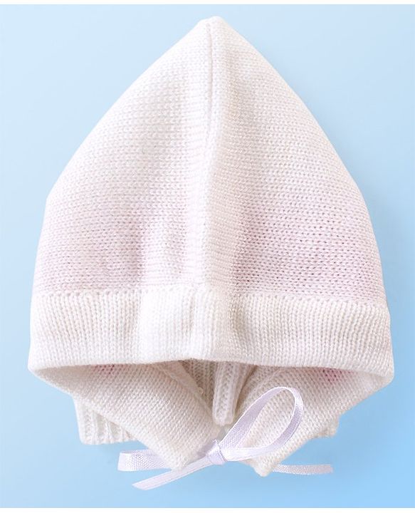 Babyhug Knit Full Sleeves Colour Blocked Sweater Set with Cap & Socks - White & Pink