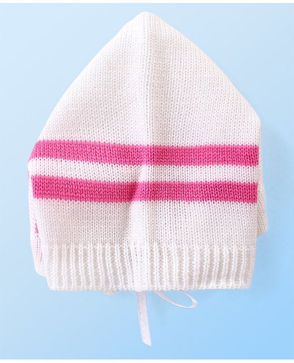 Babyhug Knit Full Sleeves Colour Blocked Sweater Set with Cap & Socks - White & Pink