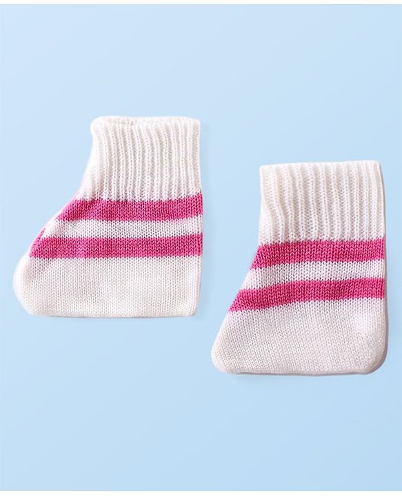Babyhug Knit Full Sleeves Colour Blocked Sweater Set with Cap & Socks - White & Pink