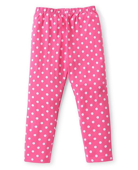 Babyhug Cotton Lycra Knit Full Length Leggings with Floral Polka Dots & Text Print Pack of 3 - Pink & Blue