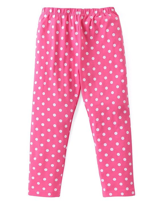 Babyhug Cotton Lycra Knit Full Length Leggings with Floral Polka Dots & Text Print Pack of 3 - Pink & Blue