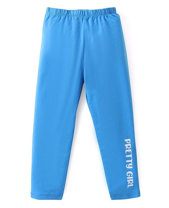 Babyhug Cotton Lycra Knit Full Length Leggings with Floral Polka Dots & Text Print Pack of 3 - Pink & Blue