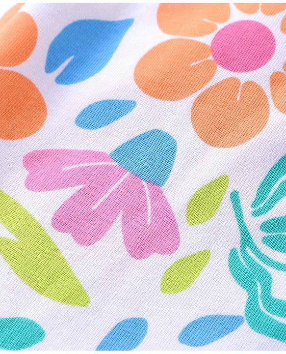Babyhug Cotton Lycra Knit Full Length Leggings with Floral Polka Dots & Text Print Pack of 3 - Pink & Blue