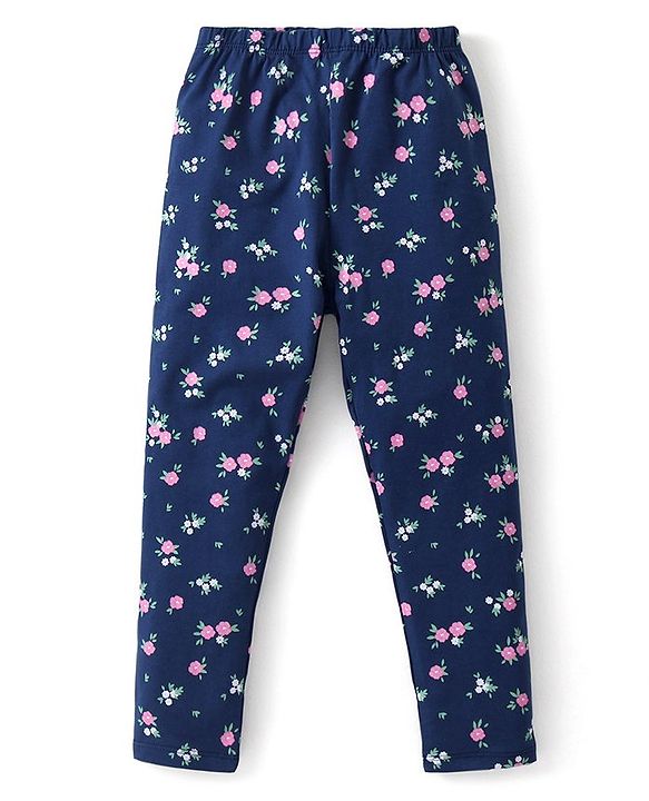 Babyhug Cotton Lycra Knit Full Length Stretchable Leggings with Polka Dots & Floral Print Pack of 3 - Multicolour