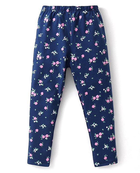 Babyhug Cotton Lycra Knit Full Length Stretchable Leggings with Polka Dots & Floral Print Pack of 3 - Multicolour