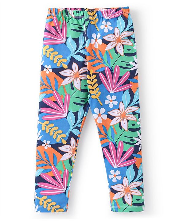 Babyhug Cotton Lycra Knit Full Length Leggings Tropical & Polka Dots Print Pack of 3 - Multicolour