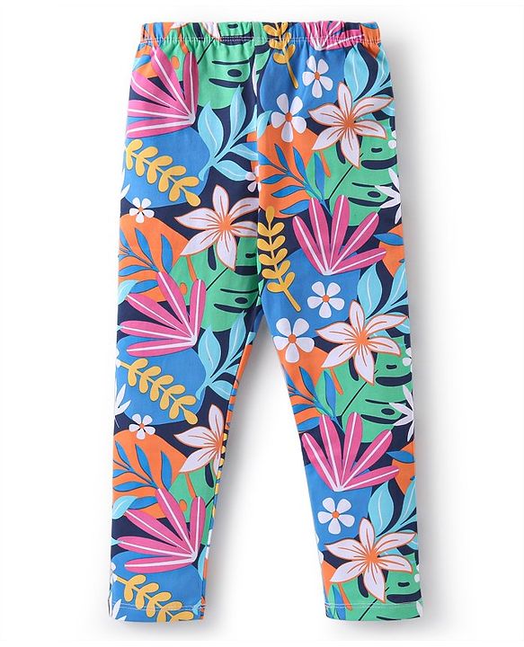 Babyhug Cotton Lycra Knit Full Length Leggings Tropical & Polka Dots Print Pack of 3 - Multicolour
