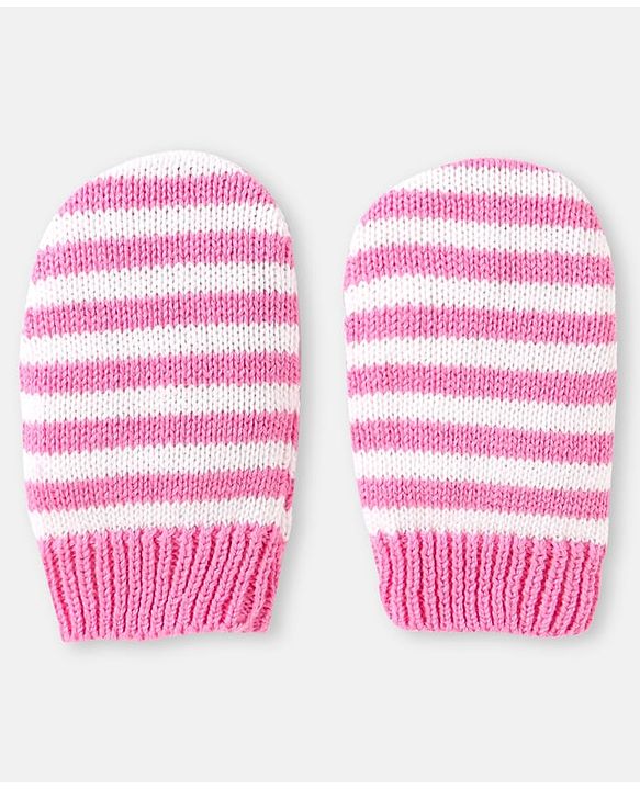 Babyhug 100% Organic Woollen Cap & Mittens With Pom Pom Applique & Heart Design Pink - Diameter 11 cm