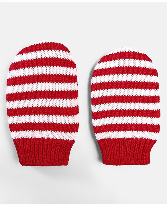 Babyhug 100% Cotton Organic Woollen Caps With Mittens Heart Print - Red & White