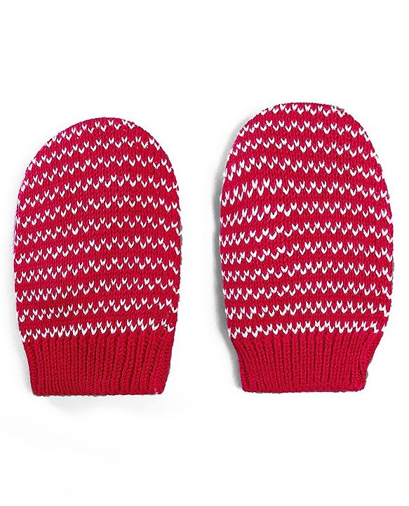 Babyhug 100% Cotton Organic Woollen Caps With Mittens Heart Print - Red & White