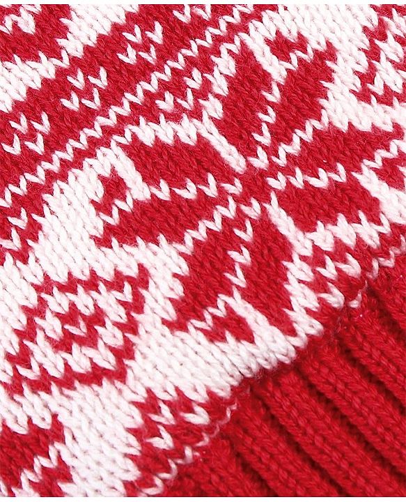 Babyhug 100% Cotton Organic Woollen Caps With Mittens Intarsia Design - Red & White