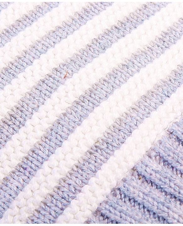Babyhug 100% Cotton Organic Woollen Striped Caps With Mittens  - Grey & White