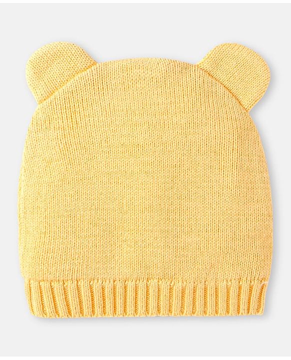 Babyhug 100% Organic Woollen Bear Cap & Mittens With Khaki - Diameter 9.5 cm