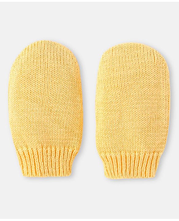 Babyhug 100% Organic Woollen Bear Cap & Mittens With Khaki - Diameter 9.5 cm