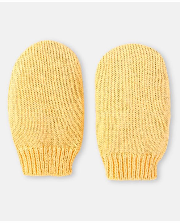 Babyhug 100% Organic Woollen Bear Cap & Mittens With Khaki - Diameter 9.5 cm