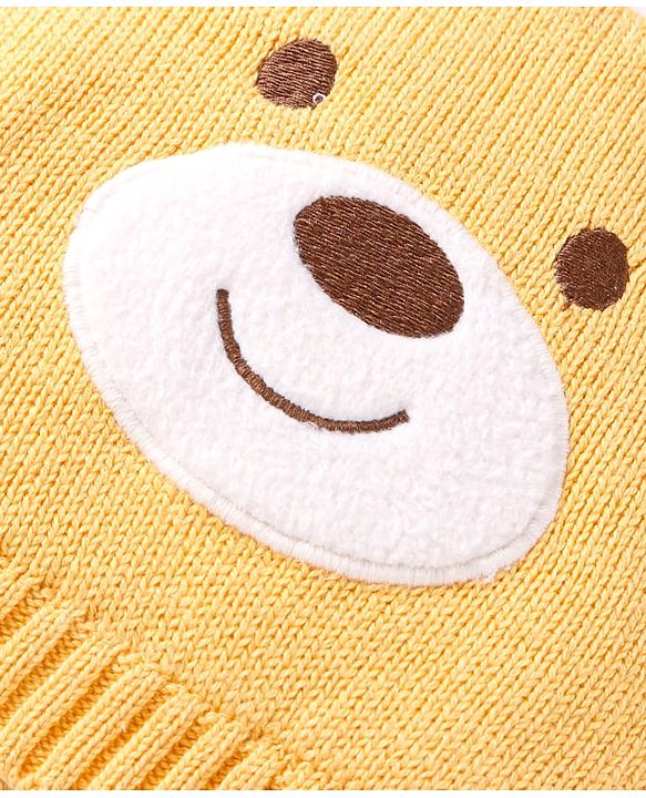 Babyhug 100% Organic Woollen Bear Cap & Mittens With Khaki - Diameter 9.5 cm