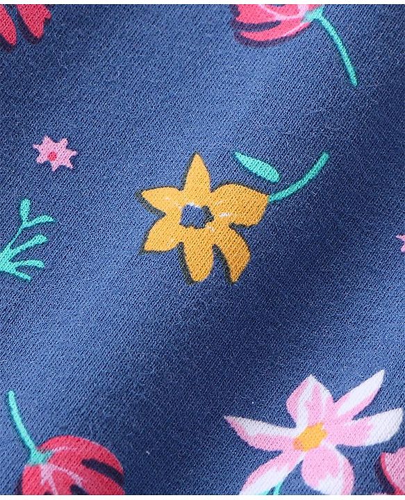 Babyhug Cotton Lycra Knit Stretchable Leggings Floral Print Pack of 3 - Blue & Yellow