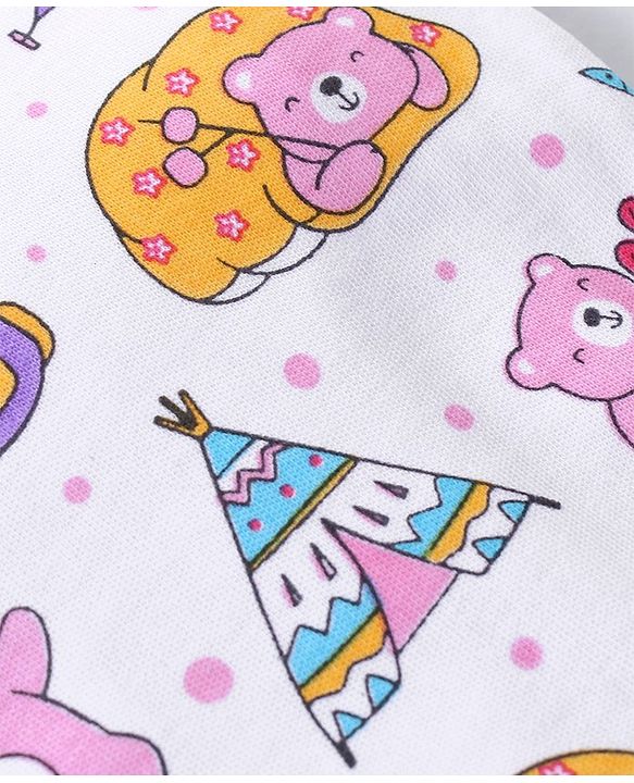 Babyhug 100% Cotton Bonnet Cap with Knot Polka Dot & Bear Print Pack of 2 - Pink