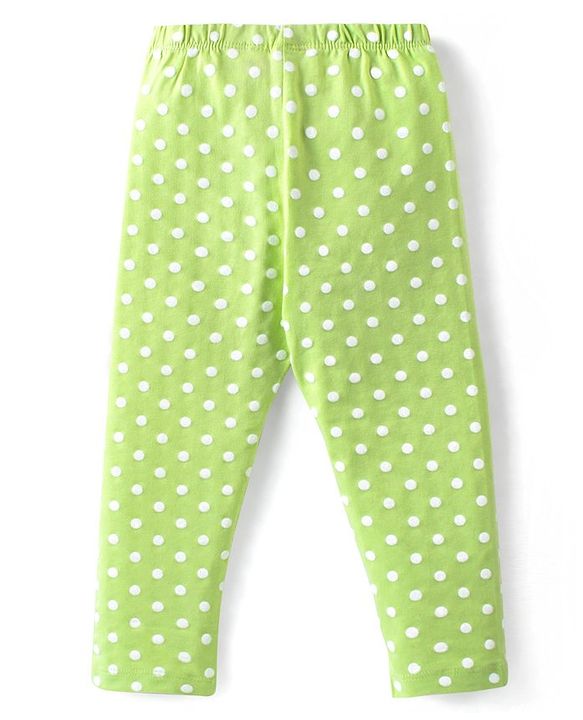 Babyhug Cotton Lycra Knit Full Length Leggings With Floral & Polka Dots Print Pack Of 3 - Lime Blue & Pink