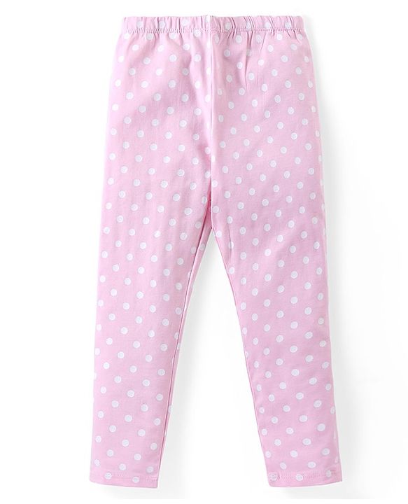 Babyhug Cotton Lycra Knit Full Length Stretchable Leggings  with Floral & Polka Dots Print Pack of 2 - Multicolour