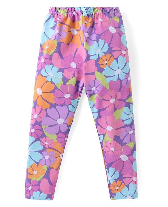 Babyhug Cotton Lycra Knit Full Length Stretchable Leggings  with Floral & Polka Dots Print Pack of 2 - Multicolour